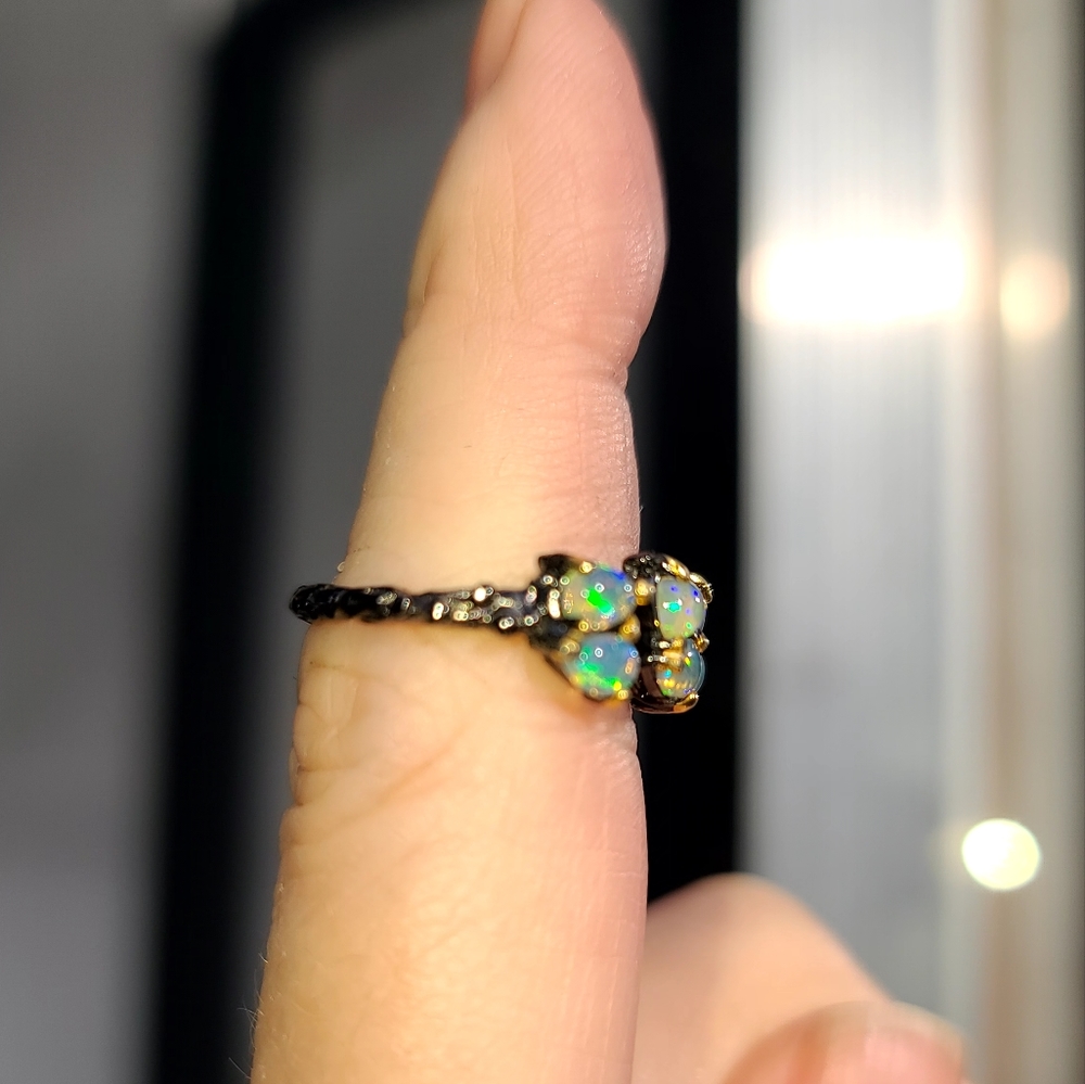 8 teardrop Opal sterling Rhodium& gold ring sz6 - Picture 3 of 6